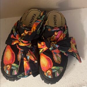 Farm Rio Knotted Bow Tropical Fruit Slide Mules Shoes Sz6.5